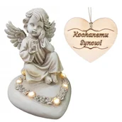 Lampiony i znicze - Znicz ANIOŁEK siedzący na sercu podświetlany LED na grób SYNA 18 CM - miniaturka - grafika 1