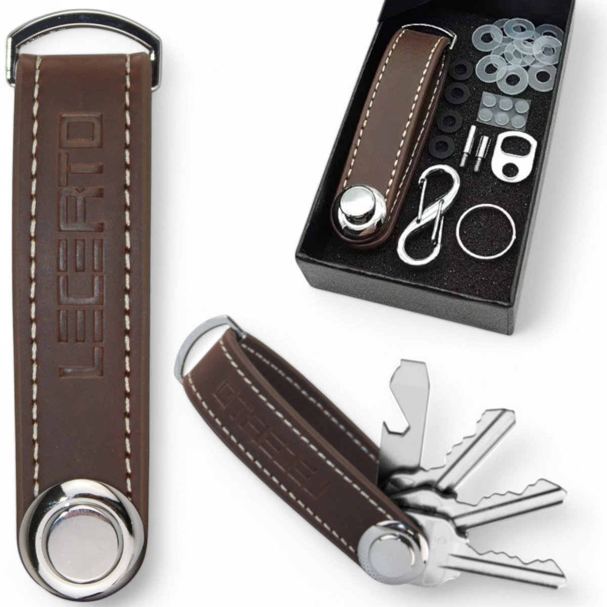 Lecerto skórzany organizer brelok brązowe etui na klucze skóra naturalna premium