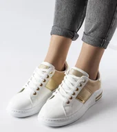 Sneakersy damskie - Białe sneakersy z beżowymi wstawkami Deans -37 - miniaturka - grafika 1