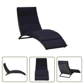 Leżaki ogrodowe - The Living Store Leżak z poduszką - polirattanowy - czarny - Leżak - miniaturka - grafika 1