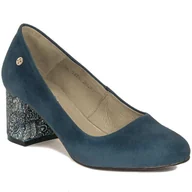 Czółenka - Maciejka Czółenka damskie na słupku skórzane Granatowe-40 - miniaturka - grafika 1