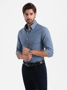 Koszula męska SLIM FIT z ozdobnej tkaniny niebieska V1 OM-SHCS-0175 XXL - Koszule męskie - miniaturka - grafika 1