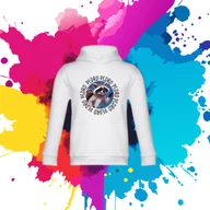 Bluzy dla dziewczynek - Bluza dziecięca typu kangurka z kapturem w kolorze białym z nadrukiem szop pedro 8 lata - miniaturka - grafika 1