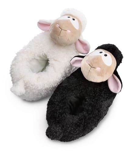 Kapcie Baranek Wool*y Gang Gr, 34-37 (M) czarno-biały - Pluszowe ciepłe papucie ze zrównoważonej produkcji dla chłopców i dziewczynek - papcie zwierzaki z antypoślizgową podeszwą - slippery