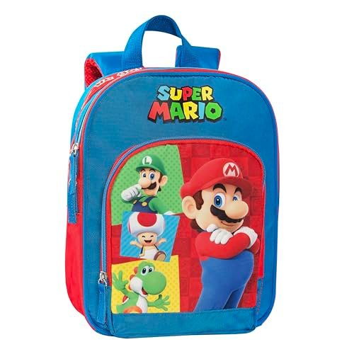 SUPER MARIO oficjalny plecak dla dzieci i dziewczynek, super Mario, idealny do przedszkola i wypoczynku, z wyściełanymi paskami na ramię, z tyłu i dnem z praktycznymi zamkami błyskawicznymi, 23 x 30 x