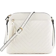 Torebki damskie - FashionPuzzle Pikowana średnia torba crossbody, z frędzlami, biały, One Size, Klasyczny - miniaturka - grafika 1