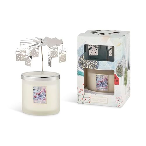 HEART & HOME - Świeca zapachowa z wosku sojowego do domu, zestaw prezentowy z 2 pasemkami, zimowe jagody i karuzela - 40 godzin spalania - prezent na Boże Narodzenie, dekoracja i perfumy do domu