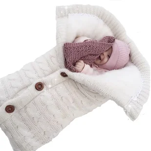 Kocyk otulacz dla niemowląt do wózka ocieplany rożek becik sweter biały - Rożki i beciki Kocyk otulacz dla niemowląt do wózka ocieplany rożek becik sweter biały - Rożki i beciki - miniaturka - grafika 1