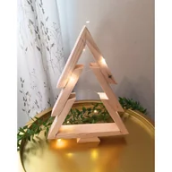 Ozdoby bożonarodzeniowe - Choinka Drewniana 34 Cm Biała Lakierowana Stelaż + Lampki Led 1M Ciepłe/Zimne Dekoracja Świąteczna - miniaturka - grafika 1