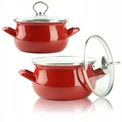 Zestawy garnków i patelni - GARNEK TRADYCYJNY EMALIOWANY 1,9 L CZERWONY ZESTAW Z POKRYWĄ GAZ INDUKCJA - miniaturka - grafika 1