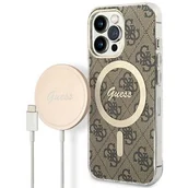 Etui i futerały do telefonów - Guess Etui 4G Print do Apple iPhone 13 Pro Brązowy + Ładowarka MagSafe - miniaturka - grafika 1