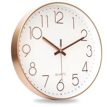 Zegar Ścienny Duży Okrągły Czytelny 30 cm Bezgłośny Różowe Złoto Na Ścianę