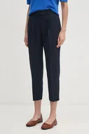 Spodnie damskie - Sisley spodnie damskie kolor granatowy proste high waist - miniaturka - grafika 1