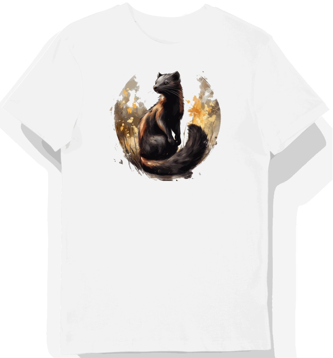 Koszulka męska biała z motywem ciemnego futra i leśnych zwierząt L