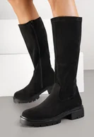 Kozaki damskie - Czarne Casualowe Kozaki z Imitacji Zamszu Fesalara - miniaturka - grafika 1