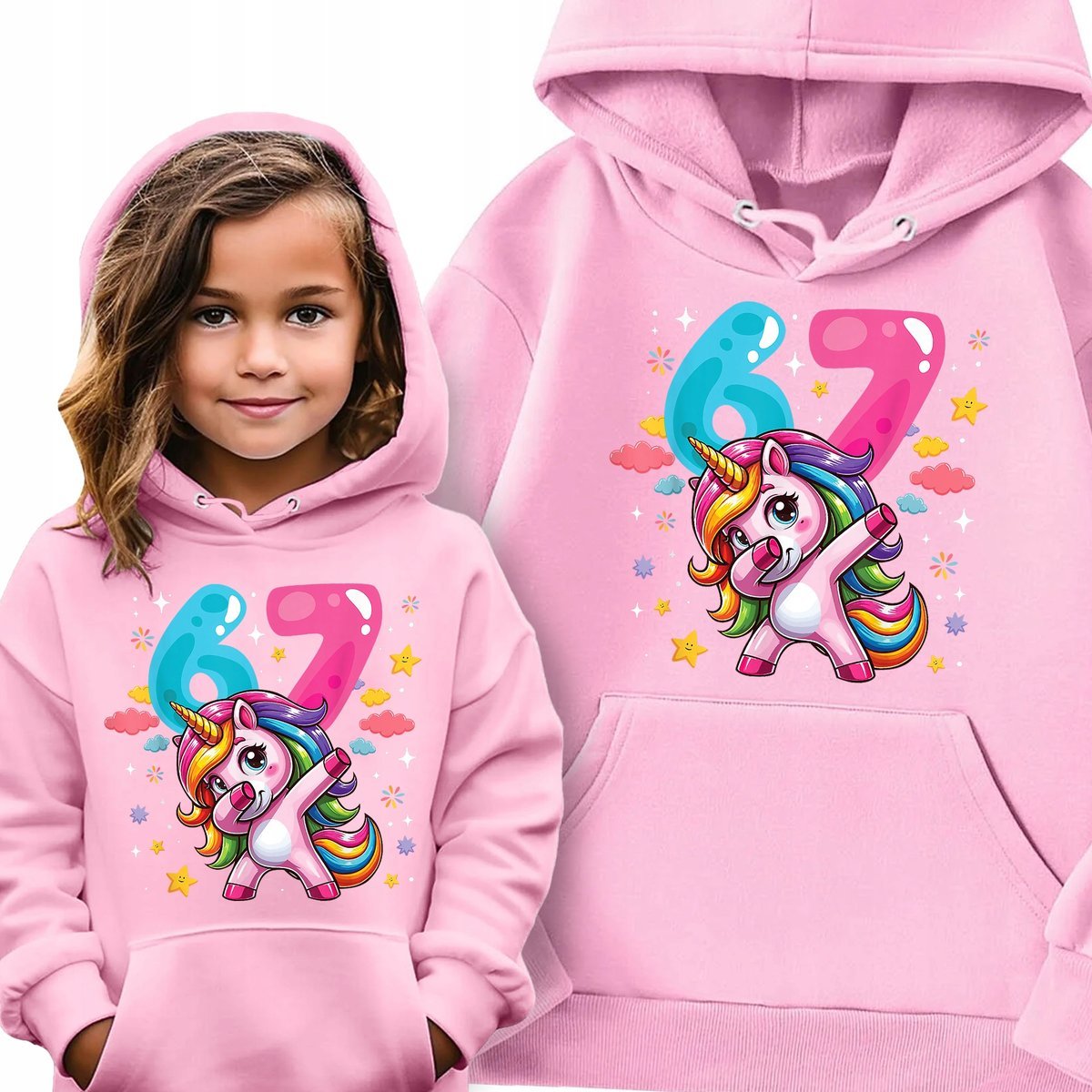 BLUZA DZIECIĘCA RÓŻ KAPTUR PREZENT DLA DZIEWCZYNKI SIX SEVEN 67 UNICORN 164