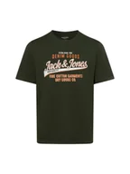 Koszulki męskie - Jack & Jones Koszulka męska - JJELogo Mężczyźni Bawełna zielony nadruk, S - miniaturka - grafika 1