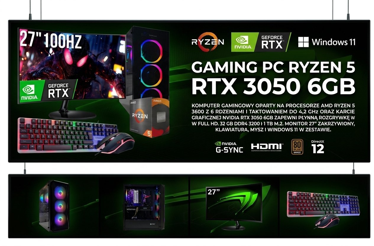 Komputer Adronix ZESTAW GAMER MASTER RYZEN 5 32GB RTX 3050 6GB + MONITOR 27 100Hz 17840656829
