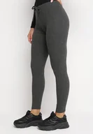 Legginsy - Ciemnoszare Legginsy z Elastycznej Bawełny z Wiązaniem w Talii Blemania - miniaturka - grafika 1