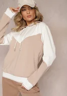 Bluzy damskie - Beżowa Bawełniana Bluza z Geometrycznym Kolorowym Przeszyciem i Kapturem Vifia - Renee - miniaturka - grafika 1