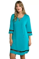 Sukienki - Ulla Popken, Damskie, duże rozmiary, sukienka, ozdobne sznurowanie, dekolt w serek, rękaw 3/4, fioletowoniebieski, 58-60 - miniaturka - grafika 1