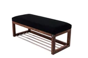 Ławki do przedpokoju - Ławka na buty LPG-4 100cm EMRAWOOD drewno lite kolor orzech siedzisko gładkie kolor czarny - miniaturka - grafika 1