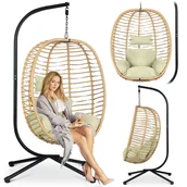 Fotele ogrodowe wiszące - Sofotel, fotel wiszący bujany ogrodowy Toskana kosz huśtawka kokon beżowy, składany - miniaturka - grafika 1
