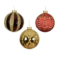 Bombki - Bombka szklana 3 wzory czerwony/bordo/złoty 10 cm 1 szt. - miniaturka - grafika 1