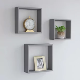 vidaXL vidaXL Półki ścienne kostki, 3 szt., szare, MDF - Półki do salonu - miniaturka - grafika 1