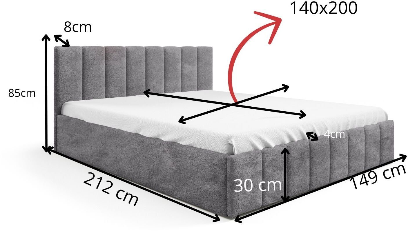 MEBLE ZIÓŁKOWSKI ŁÓŻKO LEYLA 140X200 metalowy , POJEMNIK , BOUCLE , BUKLA quelle 92