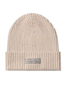 Czapki damskie - Calvin Klein Czapka Patch Chunky Rib Cotton Beanie LV04D8053G Beżowy - miniaturka - grafika 1