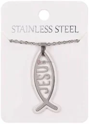 Naszyjnik - rybka chrześcijańska - JESUS - Stainless Steel - Biżuteria religijna - miniaturka - grafika 1