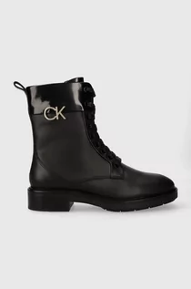 Botki damskie - Calvin Klein workery RUBBER SOLE COMBAT BOOT W/HW damskie kolor czarny na płaskim obcasie HW0HW01717 - grafika 1