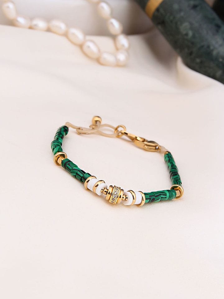 Charlize Pozłacana bransoletka z malachitami