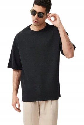 TRENDYOL CZARNY MĘSKI T-SHIRT KLASYCZNY LUŹNY KROJ XL 5_A