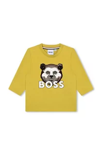 Bluzki dla niemowląt - BOSS longsleeve bawełniany niemowlęcy kolor zielony z nadrukiem - Boss - grafika 1