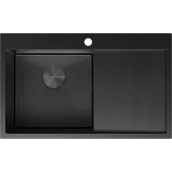 Zlewozmywaki - Mexen Exar zlewozmywak stalowy 1-komorowy z ociekaczem lewy 780 x 480 mm, czarny HC - 6433781010L-70HC - miniaturka - grafika 1