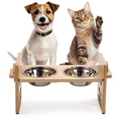 Miski dla kotów - Zestaw 2 misek dla kota, psa, regulacja wysokości, drewniana, 34 cm - miniaturka - grafika 1