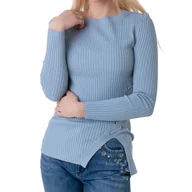 Swetry damskie - Sweter damski Guess Irmina błękitny prążkowany elegancki -L - miniaturka - grafika 1