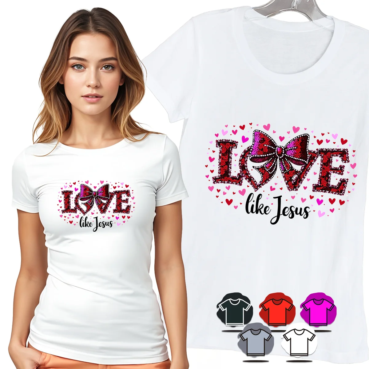 KOSZULKA DAMSKA T-SHIRT - LOVE LIKE JESUS PANTERKA SERCA WIARA WZÓR - 3XL