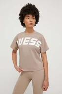 Koszulki sportowe damskie - Guess t-shirt damski kolor brązowy - miniaturka - grafika 1