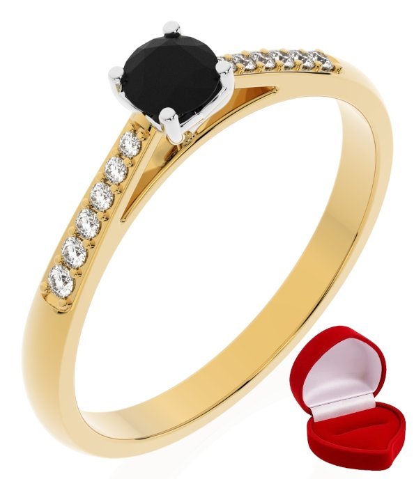 ZŁOTY PIERŚCIONEK ZARĘCZYNOWY 585 14k CZARNY BRYLANT 0,19 ct R11