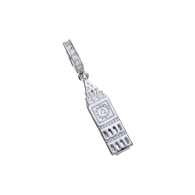 Zawieszka Srebrna BEAD z Cyrkoniami 925 Motyw podróżniczy Big Ben prezent