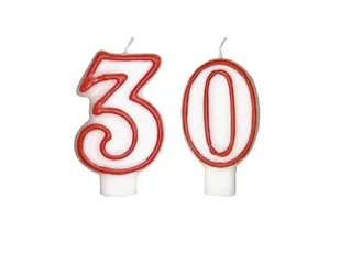 Świeczki cyferki z czerwoną obwódką - 30 - trzydziestka - 2 szt. - Urodziny dziecka - miniaturka - grafika 1