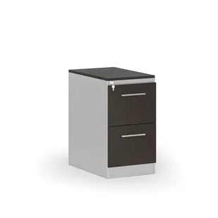 Kartoteka metalowa KOMBI z drewnianym frontem A4, 2 szuflady, szary/wenge - Szafy biurowe - miniaturka - grafika 1