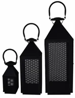Lampy ogrodowe - Kpl.3 latarni czarnych metalowych - miniaturka - grafika 1