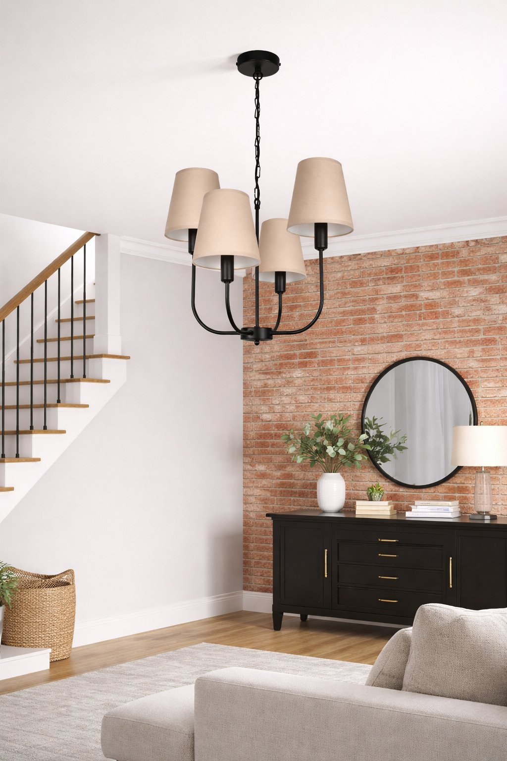 Lampa wisząca LUNERA 4 czarna, z abażurami materiałowymi