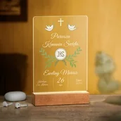 Pamiątka Pierwszej Komunii Świętej - Lampka ramka L z wydrukiem na szkle akrylowym i podświetleniem LEDdla dziewczynki na komunię - miniaturka - grafika 1