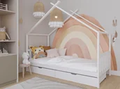 Dom i wnętrze OUTLET - Outlet - Łóżko dziecięce Domek 90x200 z szufladami i stelażem kolor biały D6s - miniaturka - grafika 1