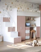 Krzesełka i taborety dla dzieci - Zestaw wielofunkcyjny Raj 4 – z biurkiem, szafą, schodkami z funkcją szuflad oraz łóżkiem ze stelażem i materacem - miniaturka - grafika 1